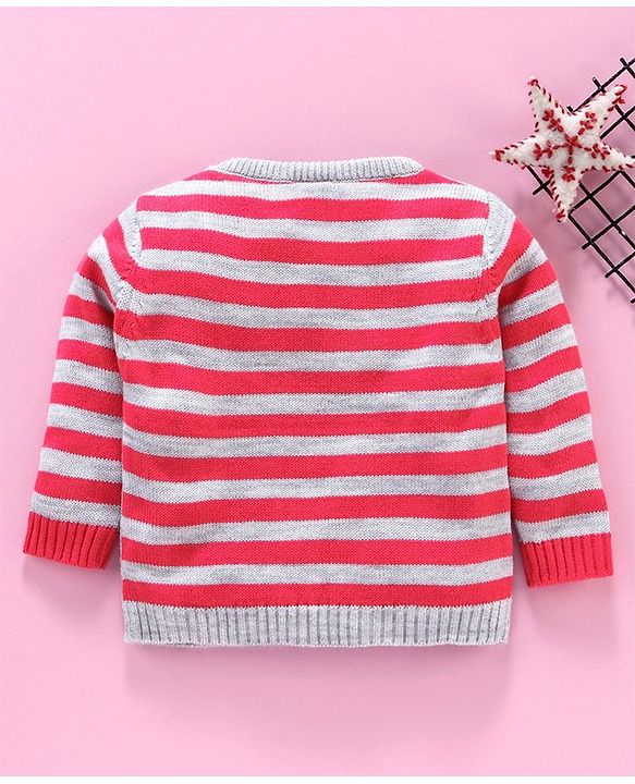 Babyhug Full Sleeves Sweater Bunny Patch - Pink Grey