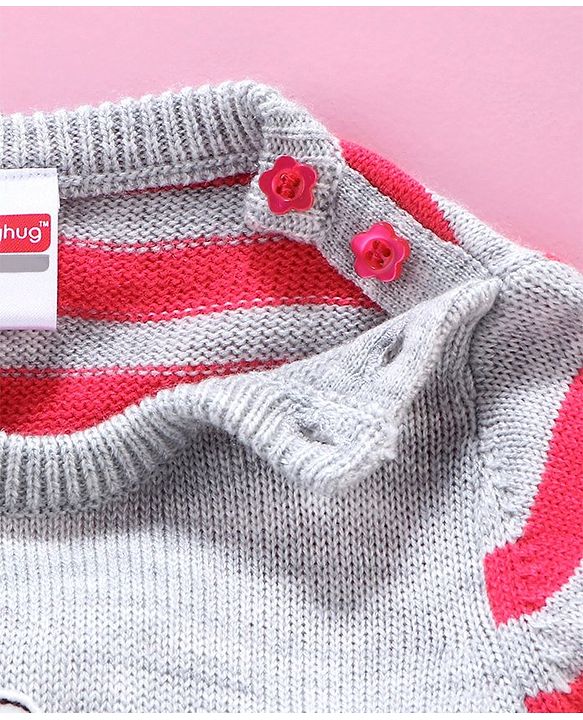 Babyhug Full Sleeves Sweater Bunny Patch - Pink Grey
