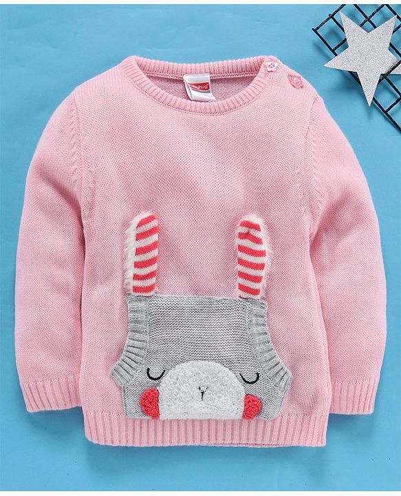 Babyhug Full Sleeves Sweater Animal Patch - Pink