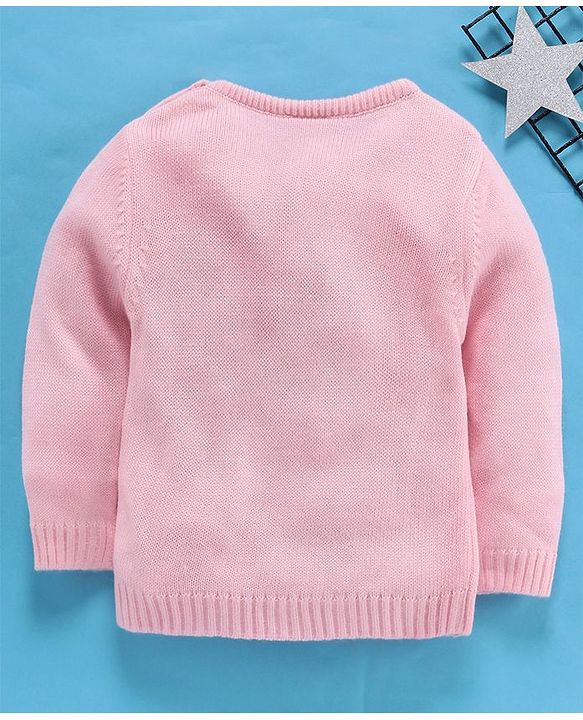 Babyhug Full Sleeves Sweater Animal Patch - Pink