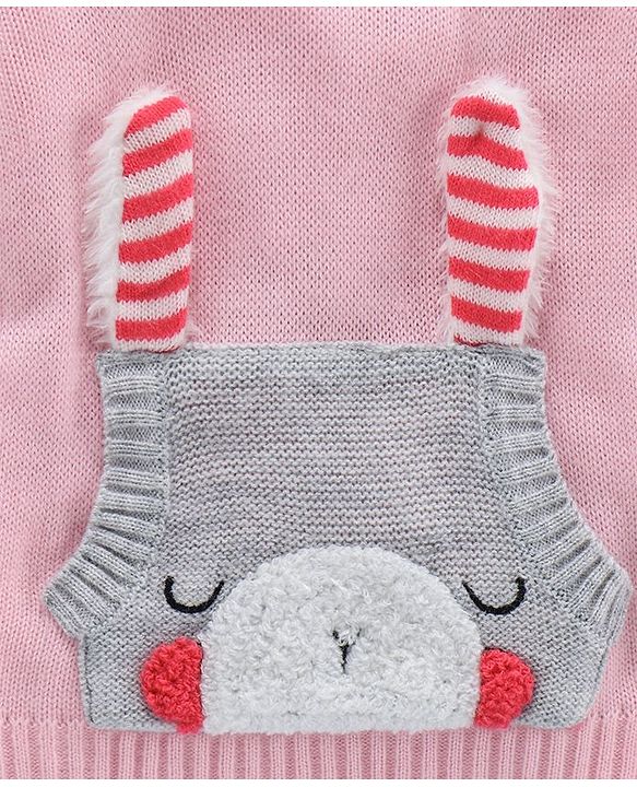 Babyhug Full Sleeves Sweater Animal Patch - Pink