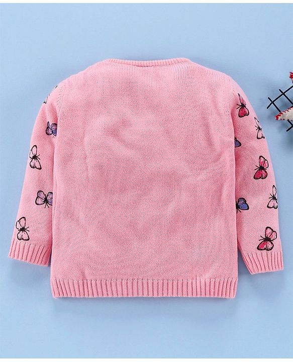 Babyhug Full Sleeves Sweater Butterfly Print - Pink