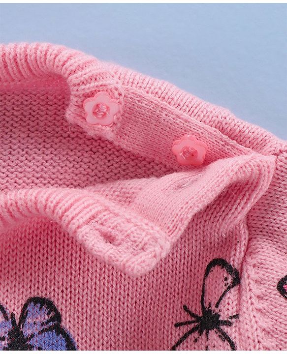 Babyhug Full Sleeves Sweater Butterfly Print - Pink