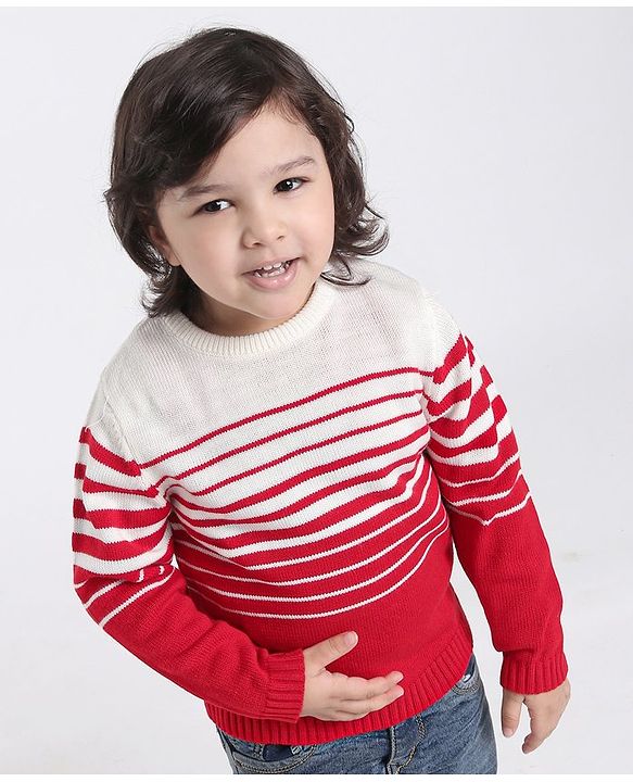 Babyhug Full Sleeves Sweater - Off White Red