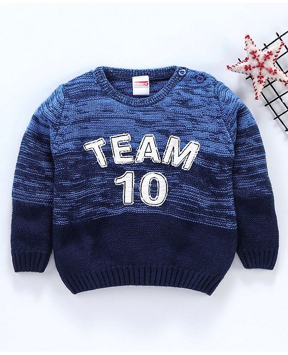 Babyhug Full Sleeves Sweater Team 10 Patch - Blue