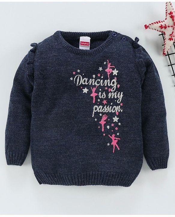 Babyhug Full Sleeves Sweater Dancing Print - Navy Blue