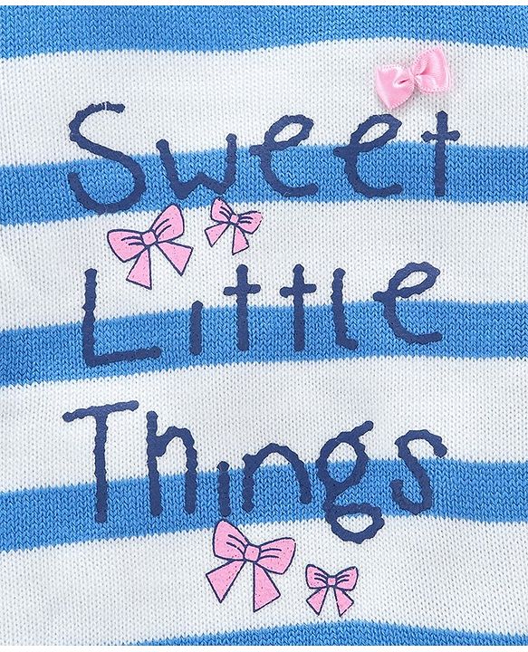 Babyhug Full Sleeves Striped Sweater Sweet Little Things Print - White Blue