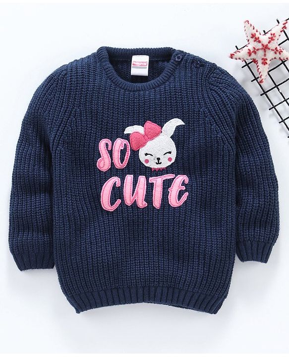 Babyhug Full Sleeves Sweater Cute Print - Navy Blue