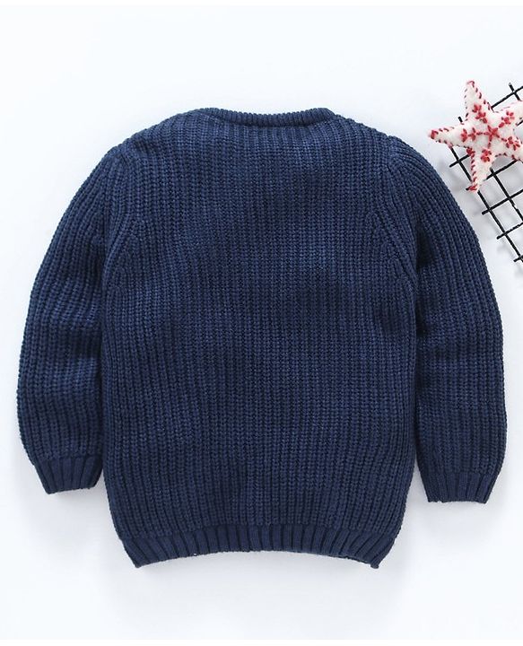 Babyhug Full Sleeves Sweater Cute Print - Navy Blue