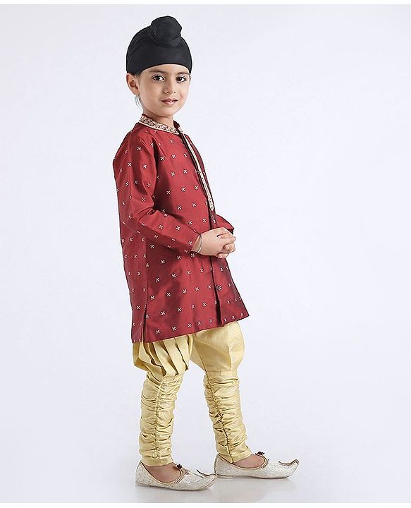Babyhug Full Sleeves Kurta & Jodhpuri Breaches Abstract Design - Maroon