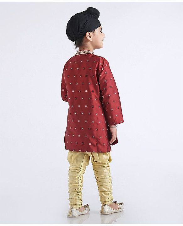 Babyhug Full Sleeves Kurta & Jodhpuri Breaches Abstract Design - Maroon
