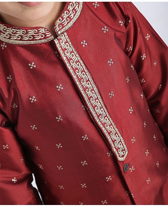 Babyhug Full Sleeves Kurta & Jodhpuri Breaches Abstract Design - Maroon