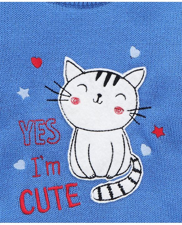 Babyhug Full Sleeves Sweater Kitty Embroidered - Blue
