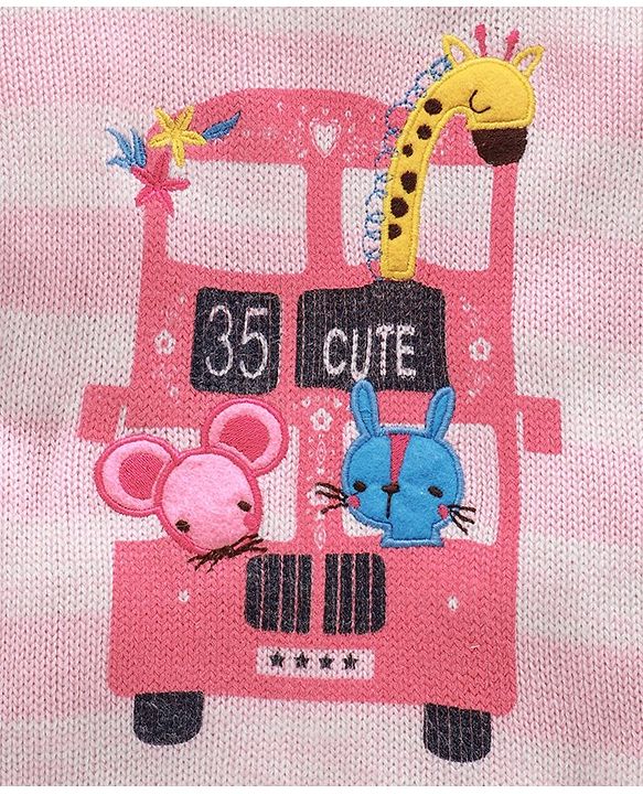 Babyhug Full Sleeves Striped Sweater Animal Patch - Pink
