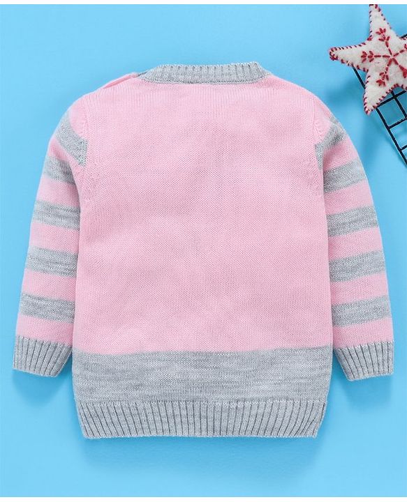 Babyhug Full Sleeves Winter Wear Sweater Bunny Patch - Pink