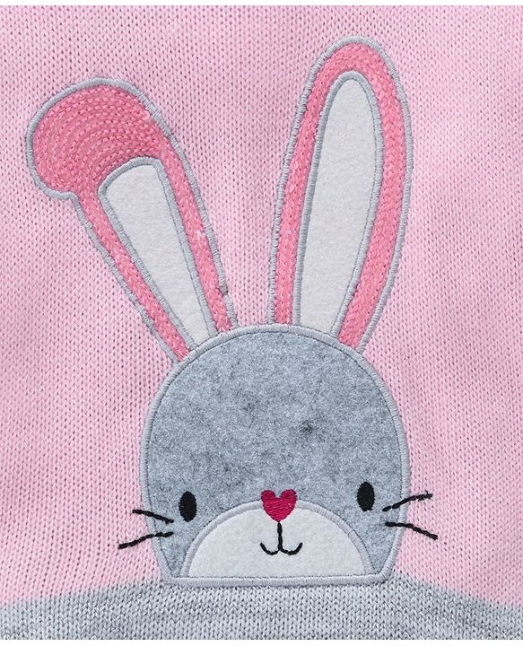 Babyhug Full Sleeves Winter Wear Sweater Bunny Patch - Pink