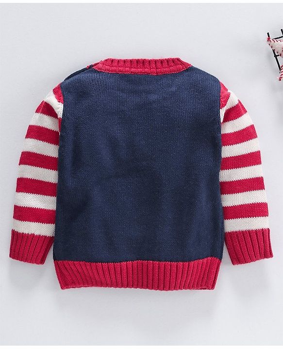Babyhug Full Sleeves Sweater Bus Embroidery - Navy Blue
