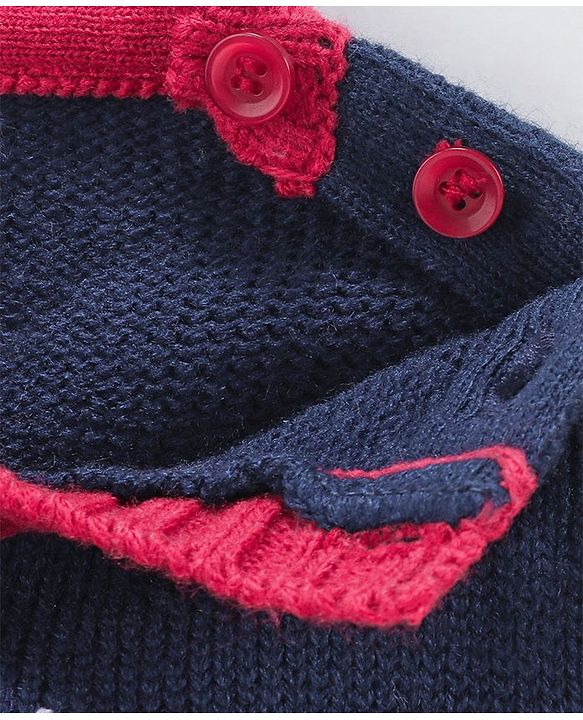 Babyhug Full Sleeves Sweater Bus Embroidery - Navy Blue