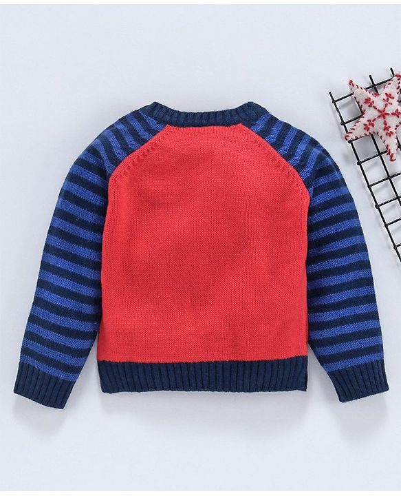 Babyhug Full Sleeves Sweater Truck Patch - Red Blue