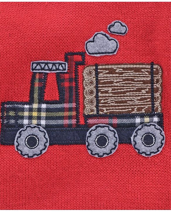 Babyhug Full Sleeves Sweater Truck Patch - Red Blue