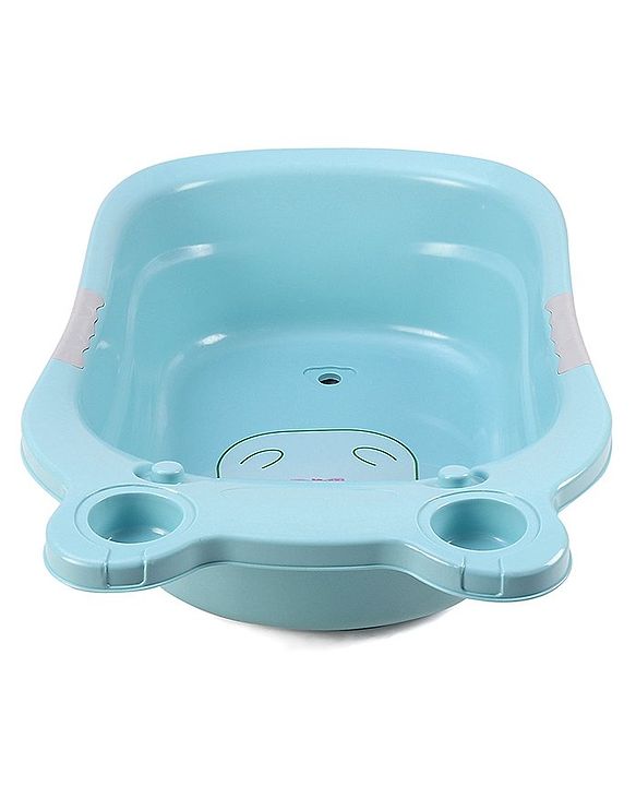 Babyhug Large Bath Tub with Bath Sling Smiley Print with Drainage Cap - Blue