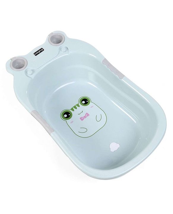 Babyhug Large Bath Tub with Bath Sling Smiley Print with Drainage Cap - Blue