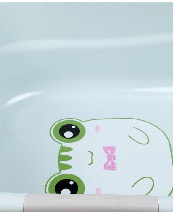 Babyhug Large Bath Tub with Bath Sling Smiley Print with Drainage Cap - Blue