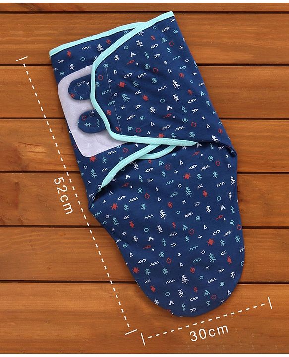 Babyhug 100% Cotton Swaddle Wrapper Printed Set of 2 - White & Blue