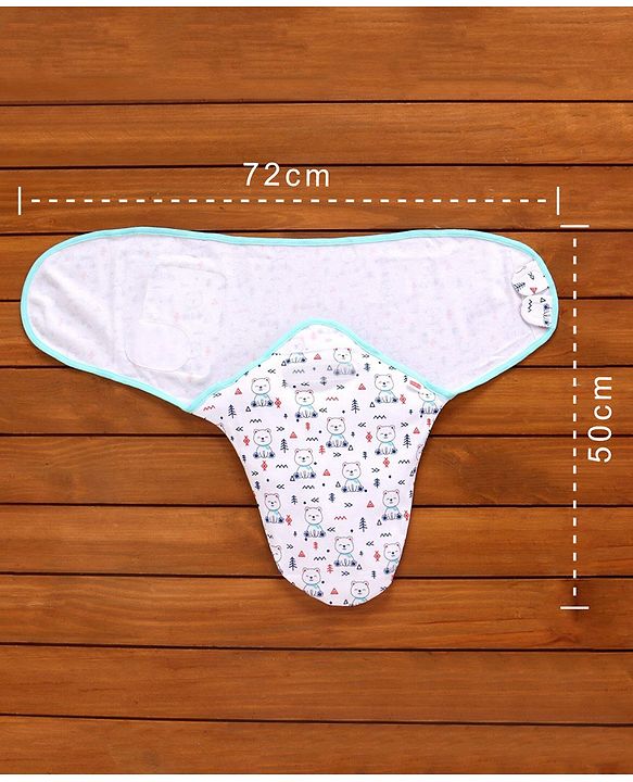Babyhug 100% Cotton Swaddle Wrapper Printed Set of 2 - White & Blue