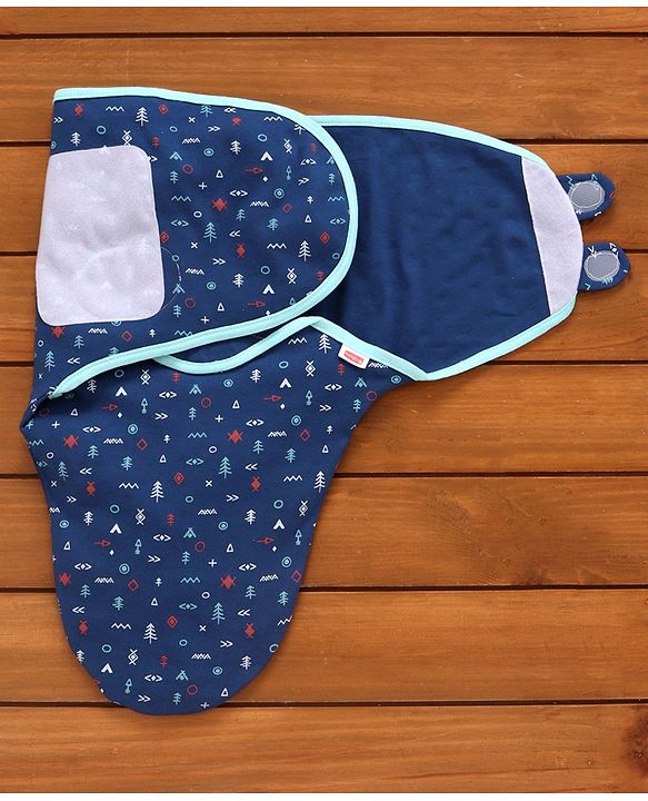 Babyhug 100% Cotton Swaddle Wrapper Printed Set of 2 - White & Blue