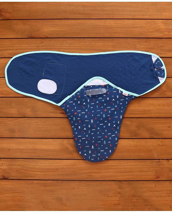 Babyhug 100% Cotton Swaddle Wrapper Printed Set of 2 - White & Blue