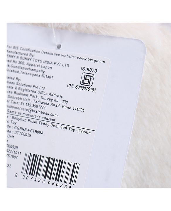 Babyhug Plush Teddy Bear Soft Toy for Kids|Huggable Stuffed Toy|Enhances Imagination & Emotional Growth|Perfect for Snuggles, Playtime & Gifting|BIS Certified|Height-91 cm|Off white