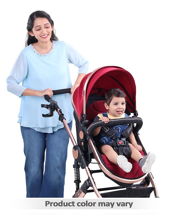 Babyhug Majestic Stroller Cum Carry Cot With Canopy - Red