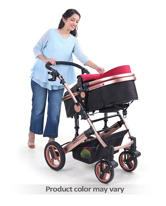 Babyhug Majestic Stroller Cum Carry Cot With Canopy - Red