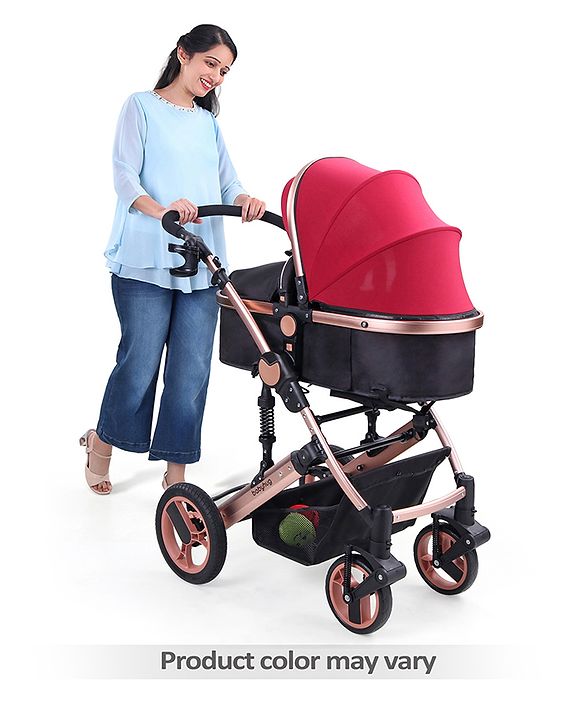 Babyhug Majestic Stroller Cum Carry Cot With Canopy - Red