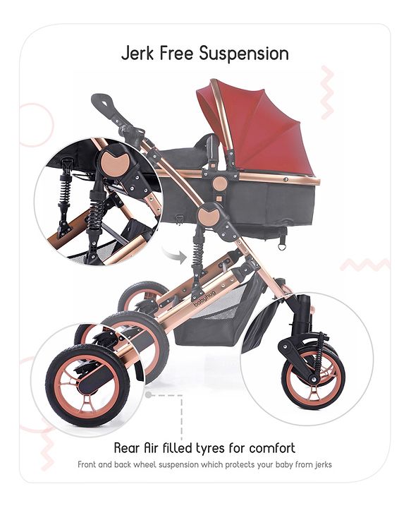 Babyhug Majestic Stroller Cum Carry Cot With Canopy - Red
