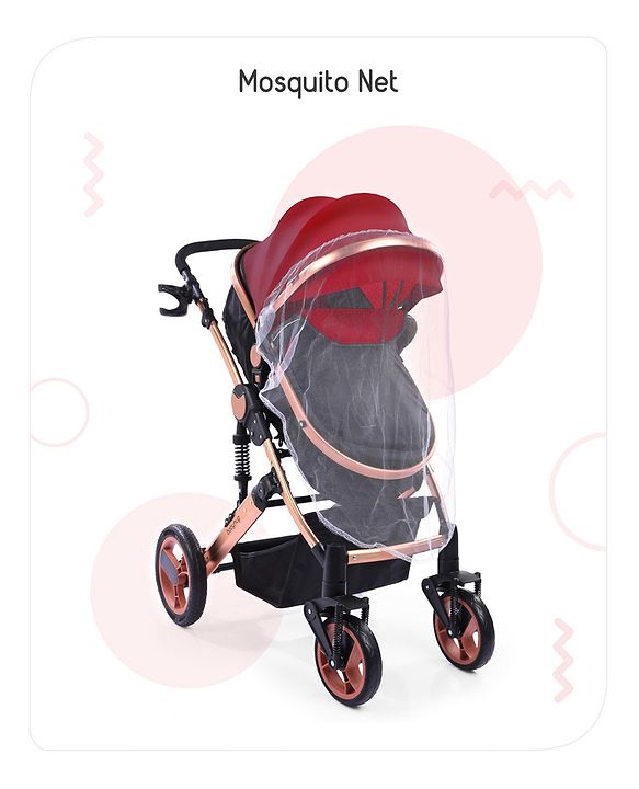 Babyhug Majestic Stroller Cum Carry Cot With Canopy - Red