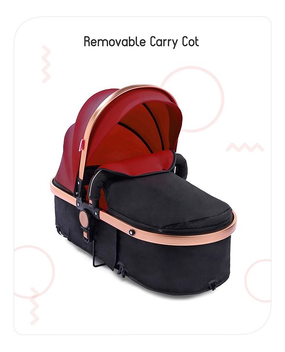 Babyhug Majestic Stroller Cum Carry Cot With Canopy - Red