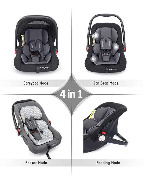 Babyhug Amber Car Seat Cum Carry Cot With Rocking Base with 1 Year Warranty - Black Grey