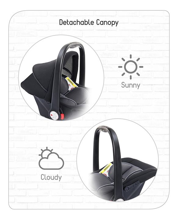 Babyhug Amber Car Seat Cum Carry Cot With Rocking Base with 1 Year Warranty - Black Grey