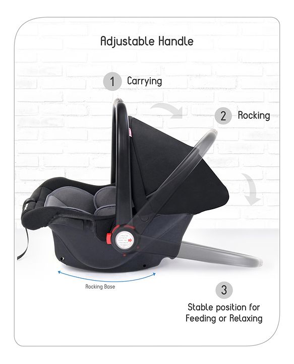 Babyhug Amber Car Seat Cum Carry Cot With Rocking Base with 1 Year Warranty - Black Grey