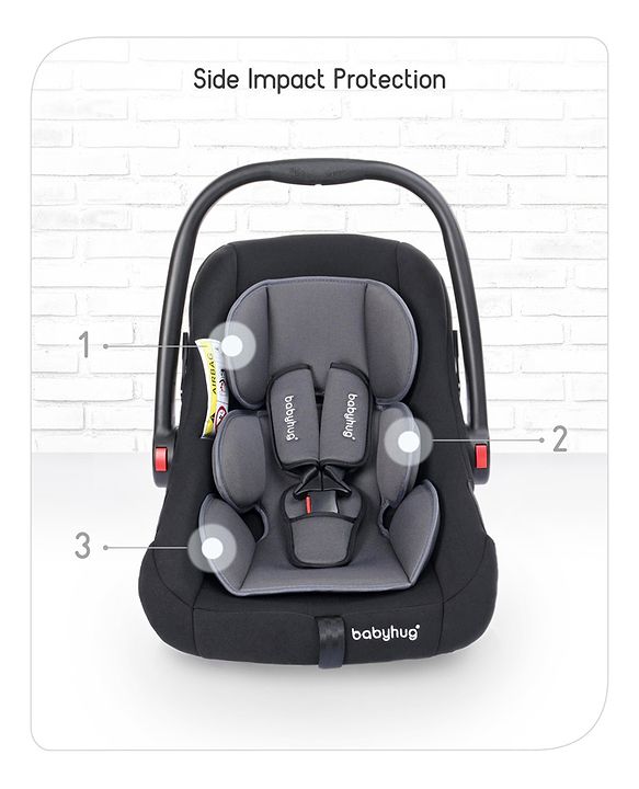Babyhug Amber Car Seat Cum Carry Cot With Rocking Base with 1 Year Warranty - Black Grey