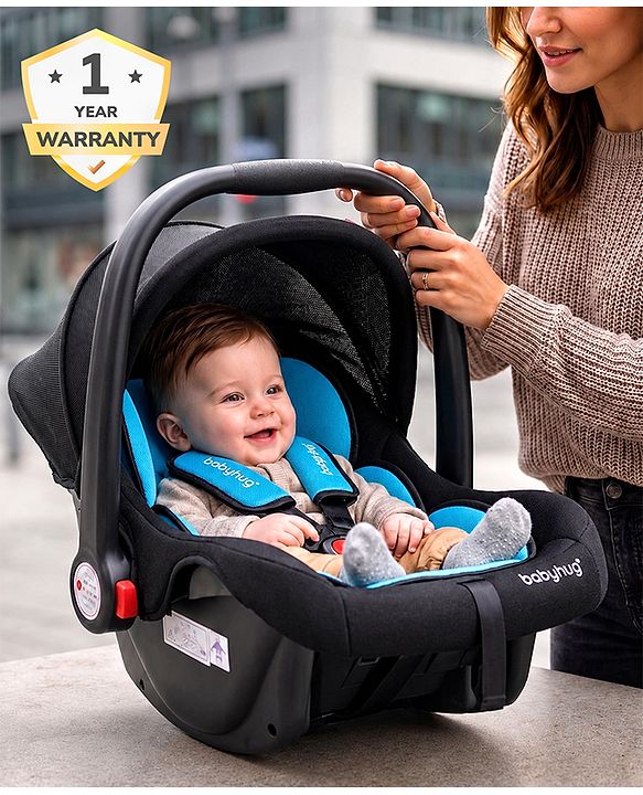 Babyhug Amber Car Seat Cum Carry Cot With Rocking Base with 1 Year Warranty - Black Blue