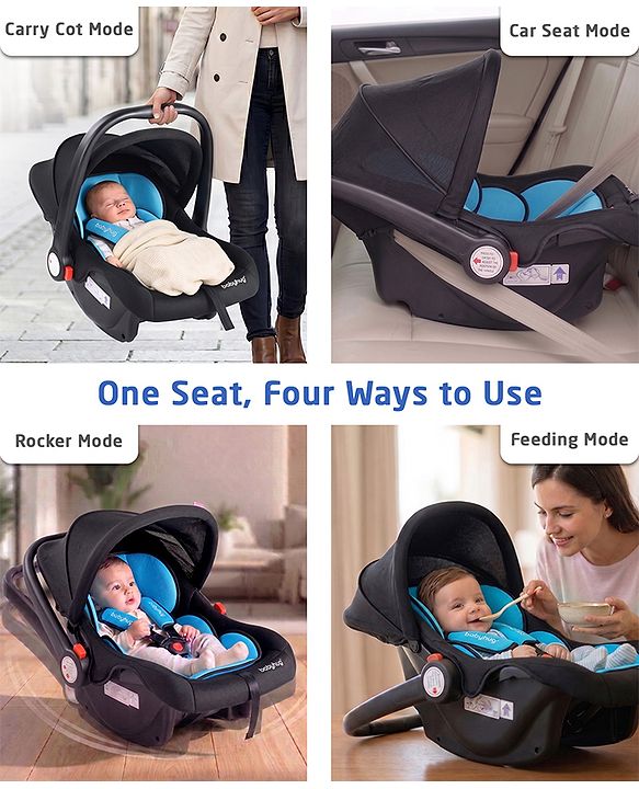 Babyhug Amber Car Seat Cum Carry Cot With Rocking Base with 1 Year Warranty - Black Blue