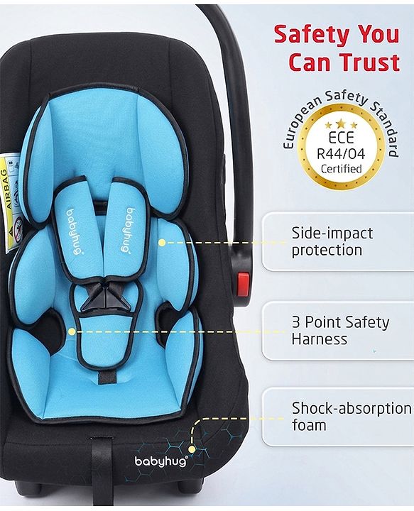 Babyhug Amber Car Seat Cum Carry Cot With Rocking Base with 1 Year Warranty - Black Blue