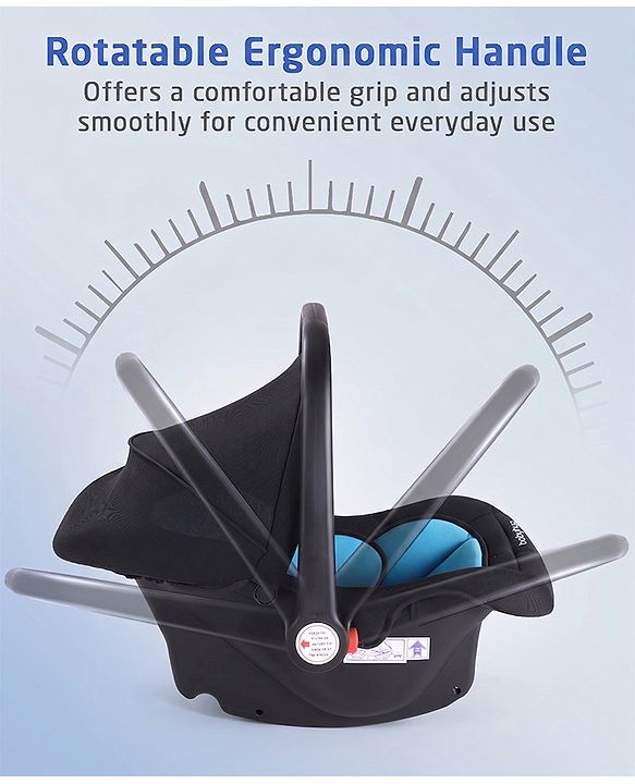 Babyhug Amber Car Seat Cum Carry Cot With Rocking Base with 1 Year Warranty - Black Blue