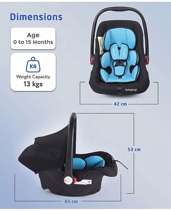 Babyhug Amber Car Seat Cum Carry Cot With Rocking Base with 1 Year Warranty - Black Blue