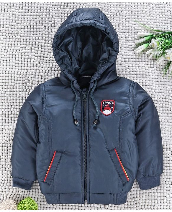 Babyhug Full Sleeves Hooded Winter Jacket - Navy Blue