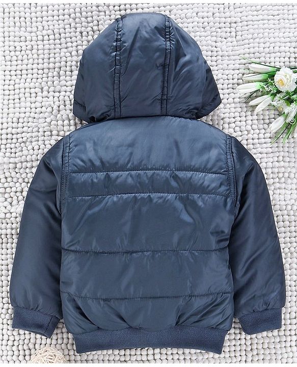 Babyhug Full Sleeves Hooded Winter Jacket - Navy Blue