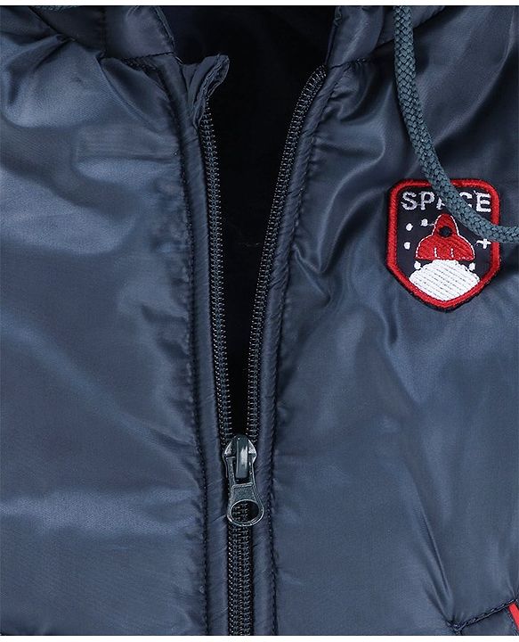 Babyhug Full Sleeves Hooded Winter Jacket - Navy Blue